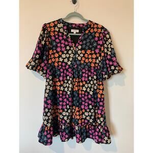 THML Felicity Floral Dress Womens Size Medium Puff Sleeve Anthropologie Colorful